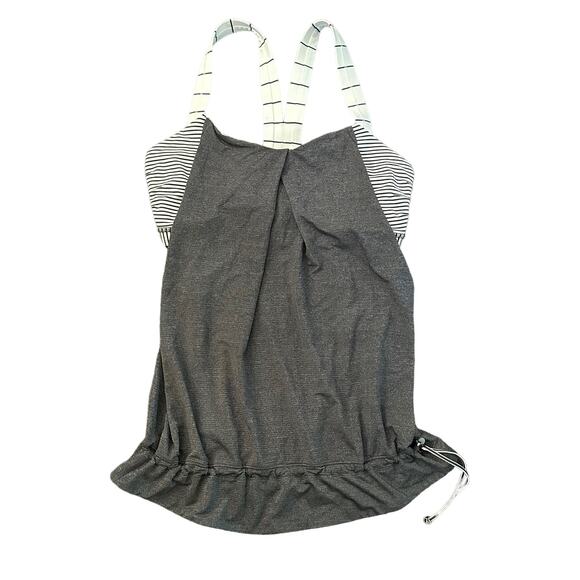 Lululemon gray tank top w/ built in striped sports bra - Picture 1 of 8